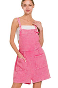 Woven Double Gauze Acid Washed Romper in FUCHSIA