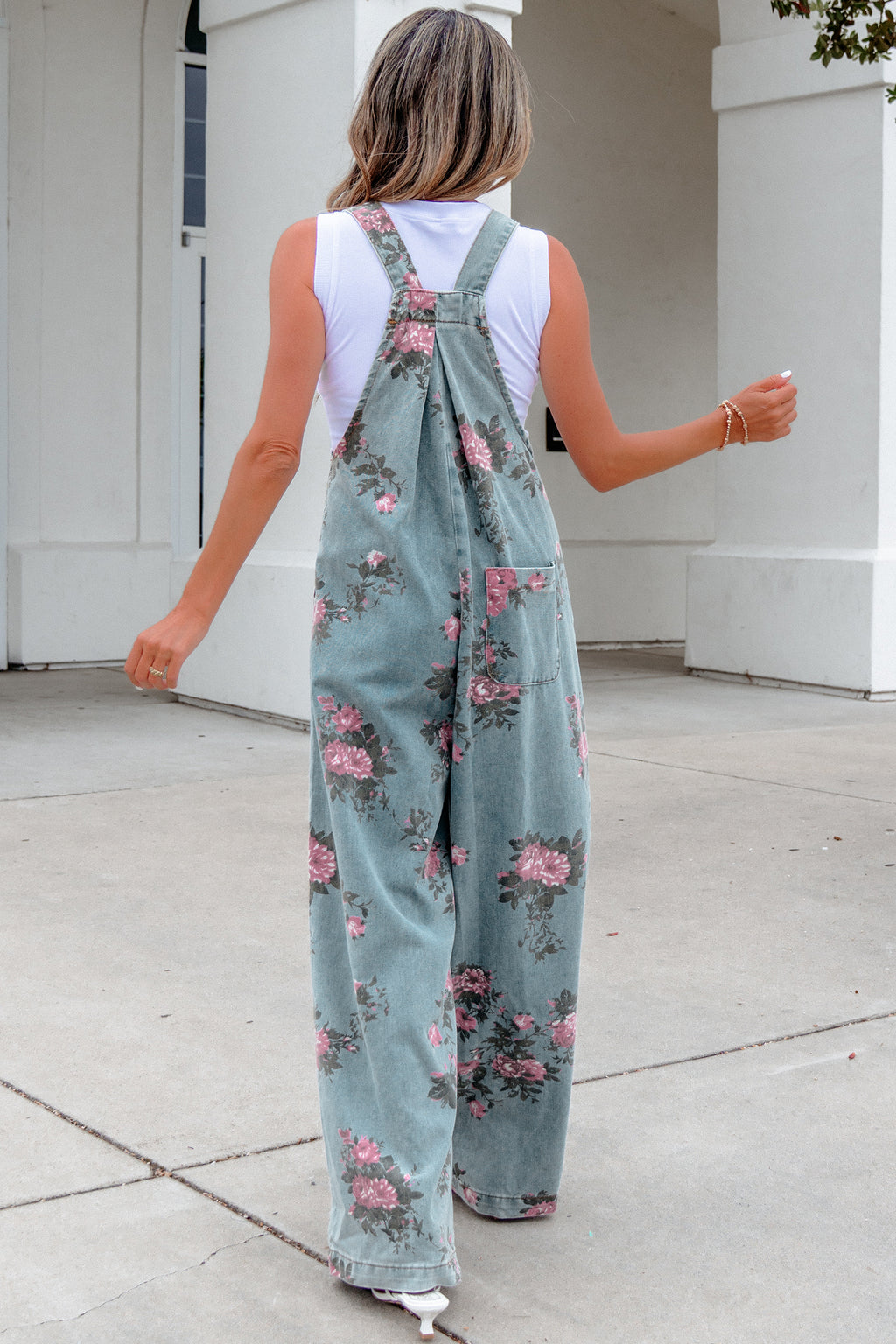 Women's Floral Denim Jumpsuit | Wide Leg High Waist – Agape Beauty