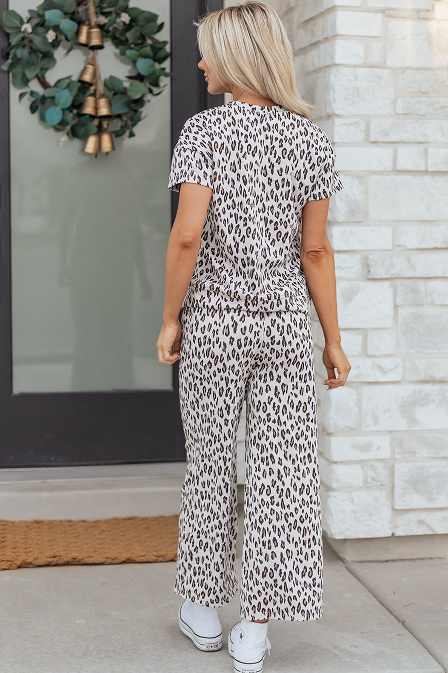 Pink Leopard Print Casual Tee and Pants 2pcs Outfit