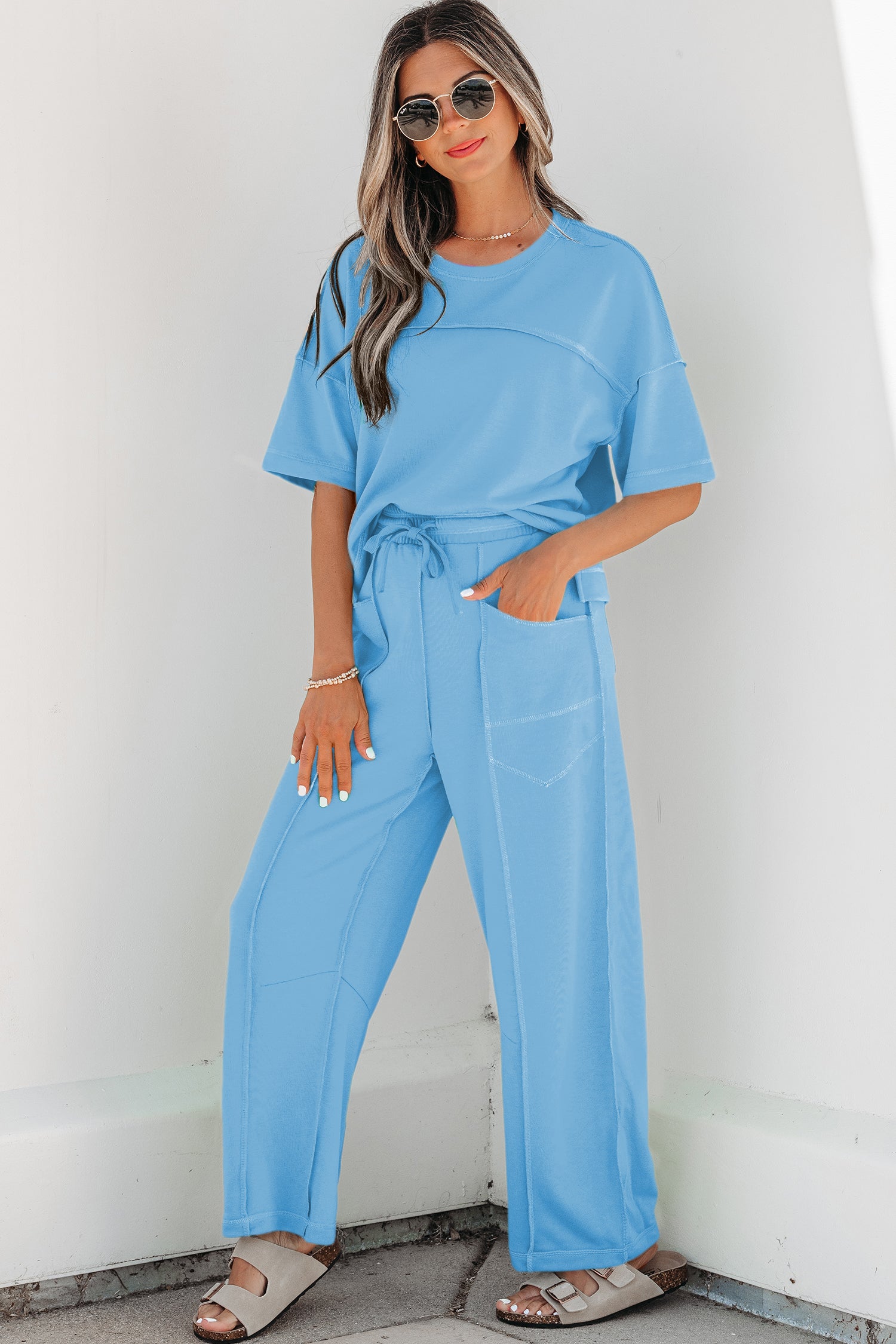 Red Drop Shoulder Tee & Barrel Pants Set | Agape Beauty
