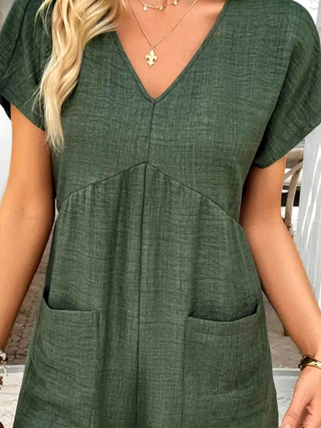 V-Neck Casual Short Sleeve Romper with Pockets
